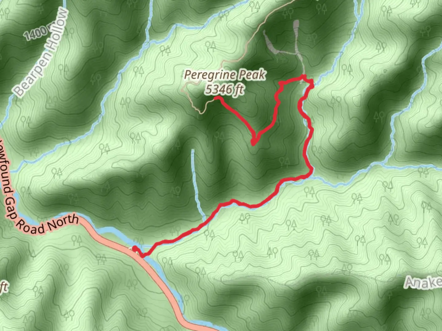 An image depicting the trail Peregrine Peak via Alum Cave Trail and its surrounding area.