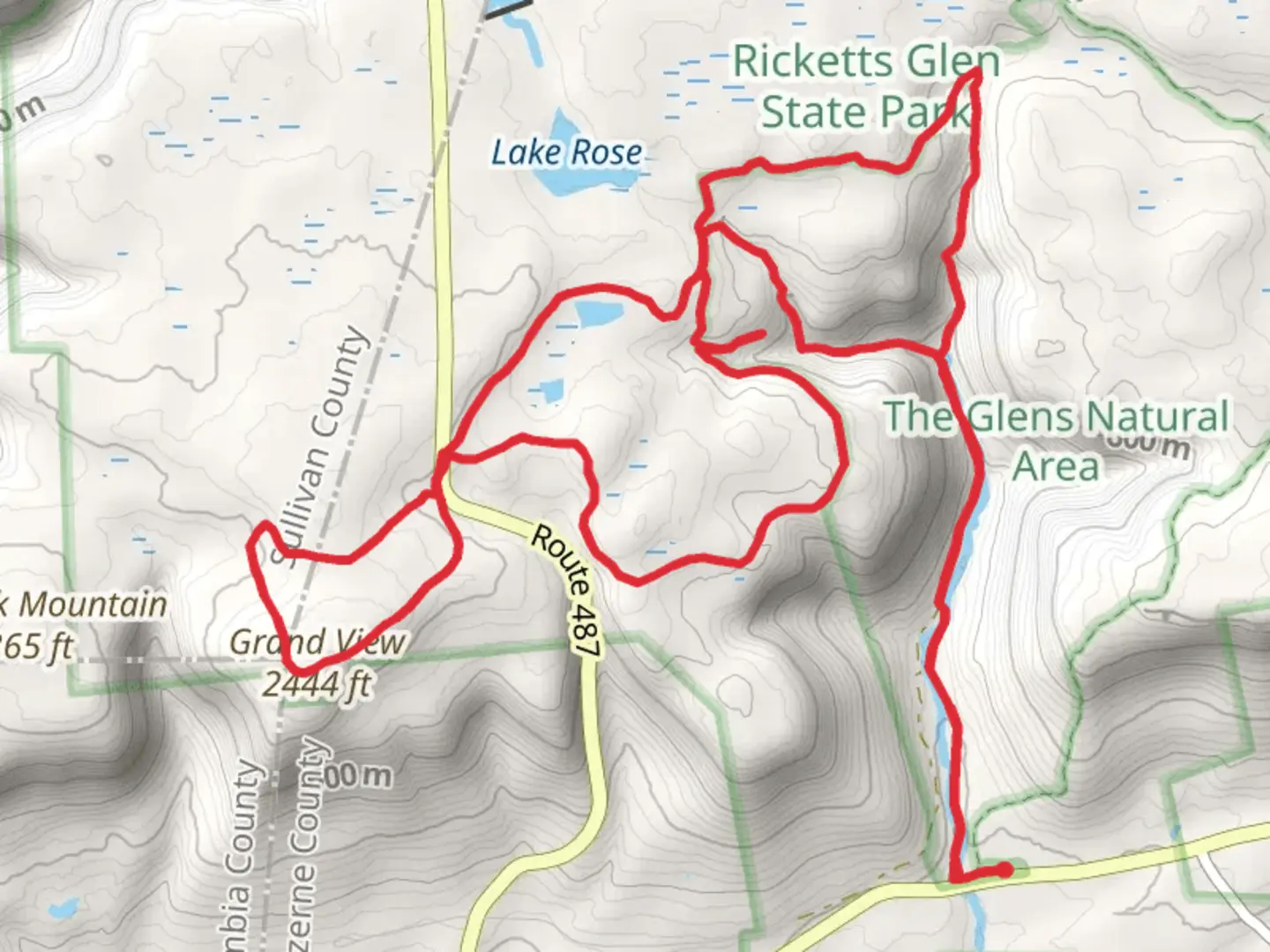 An image depicting the trail Grand View and Highlands Trail via Falls Trail Loop and its surrounding area.