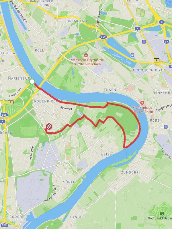 Heinrich-Lübke-Ufer to Siegfriedstraße via Kölnpfad mobile static map