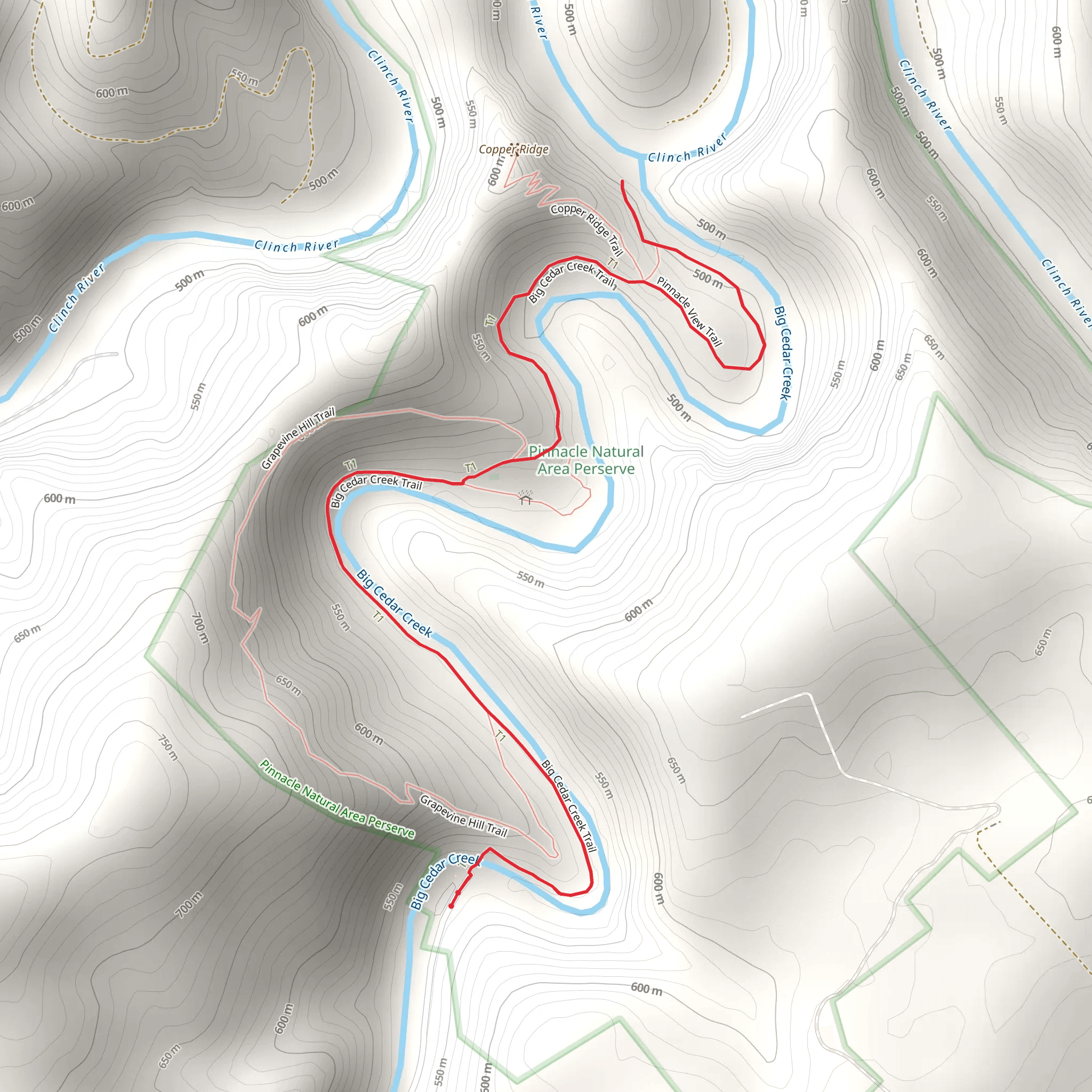 Big Cedar Creek and Pinnacle View Trail mobile static map