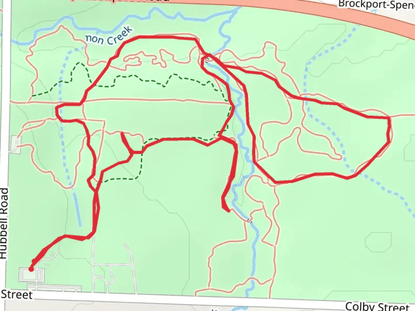 An image depicting the trail Salmon Creek Loop from Colby Street and its surrounding area.