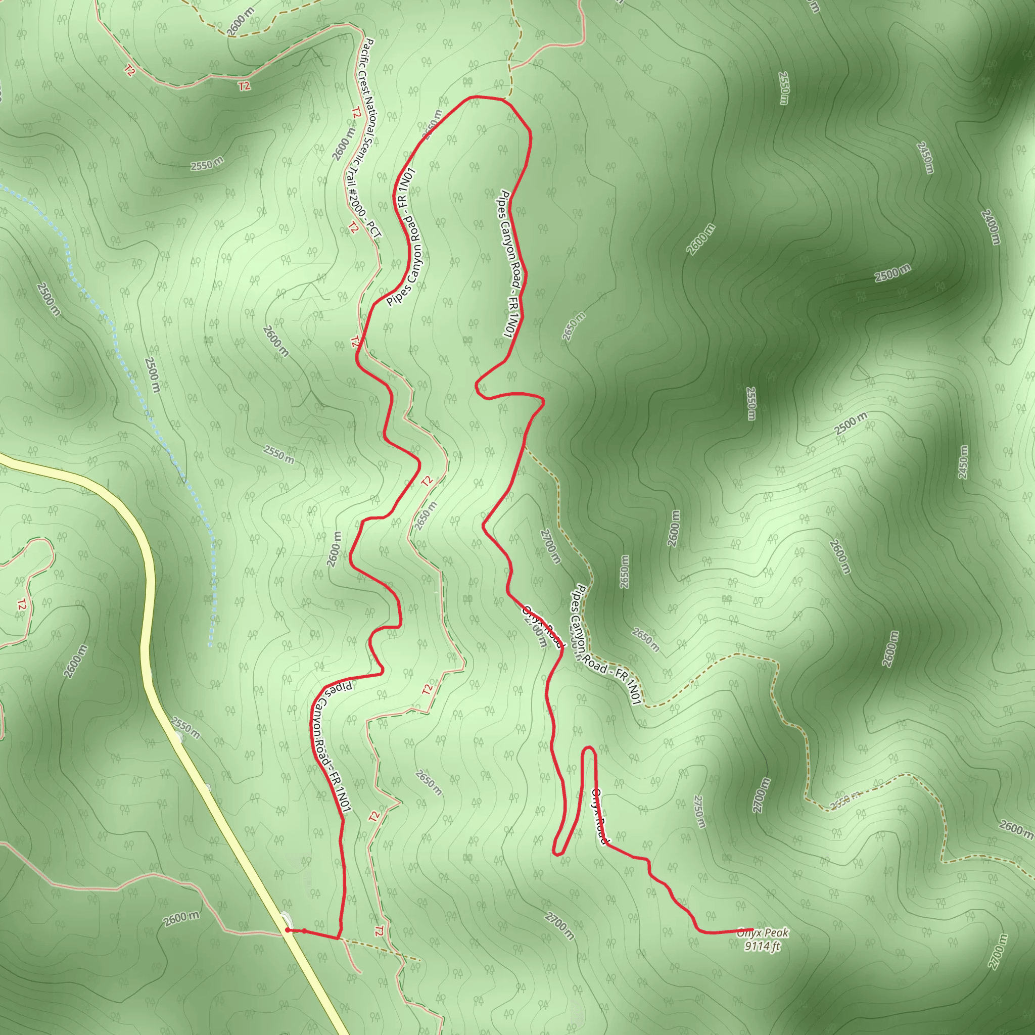Onyx Peak via Pipes Canyon Road mobile static map