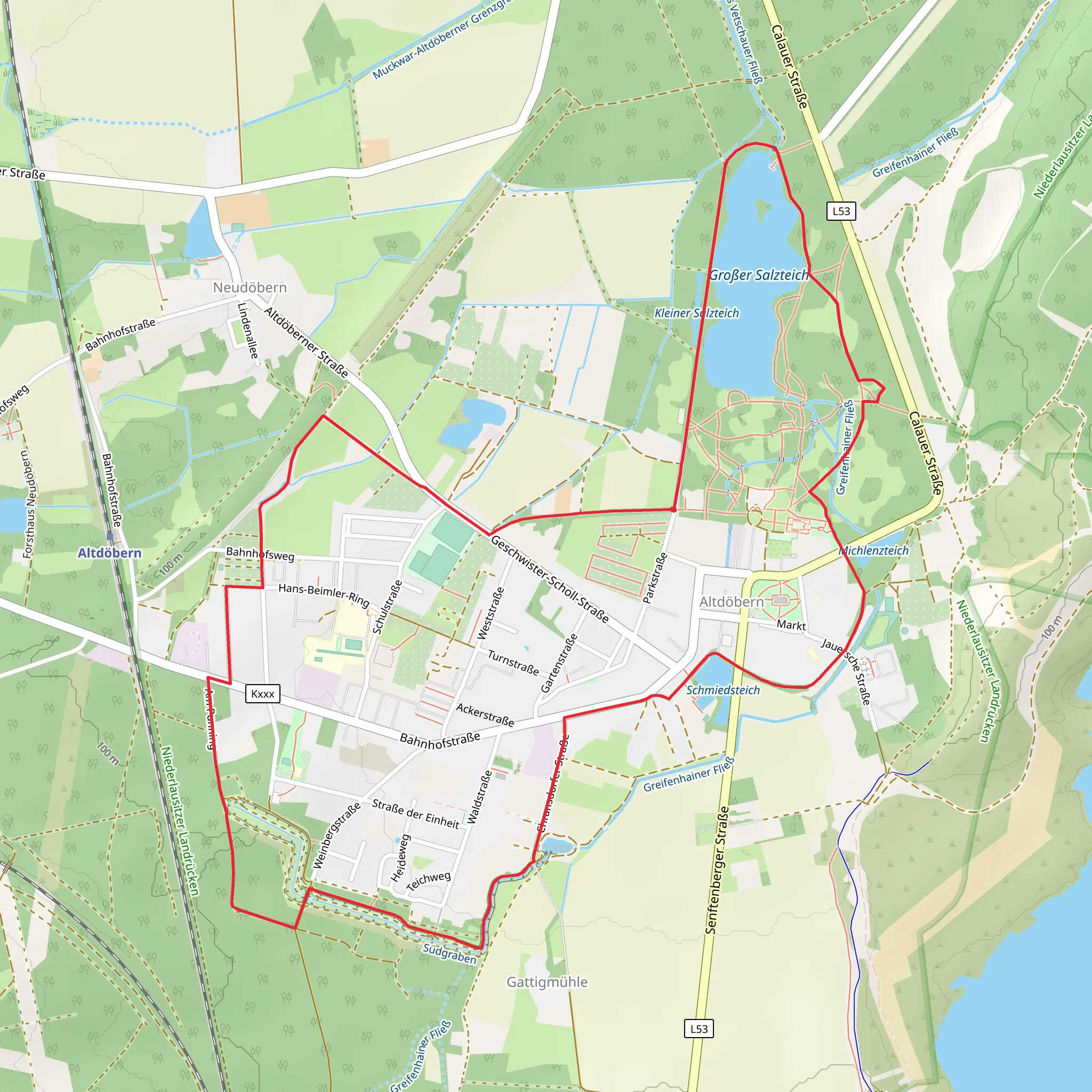 Grosser Salzteich and Schmiedsteich via Rundwanderweg Alt Doebern mobile static map