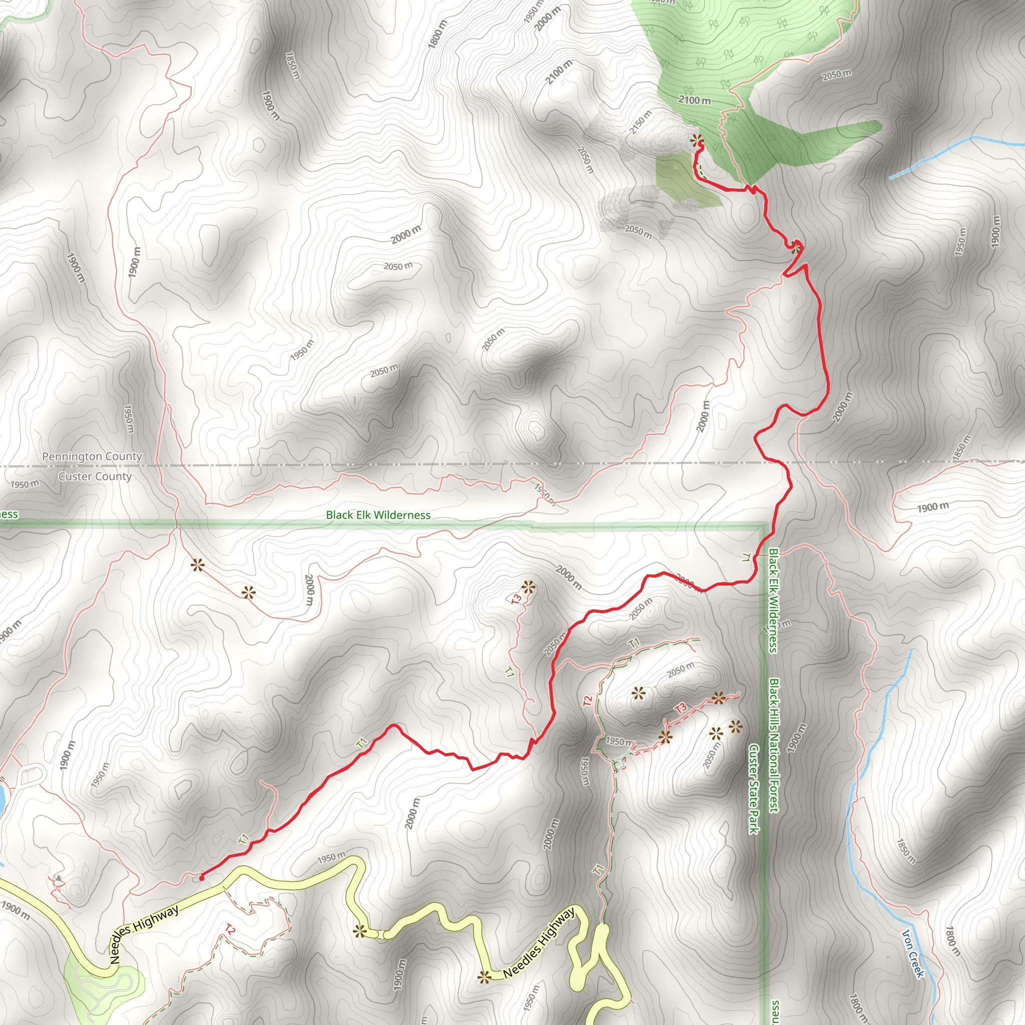 Black Elk Peak via Little Devil's Tower Trail mobile static map