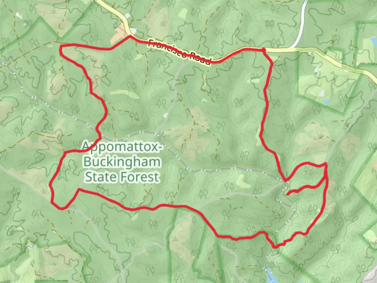 An image depicting the trail Francisco Road - Holiday Creek Loop and its surrounding area.