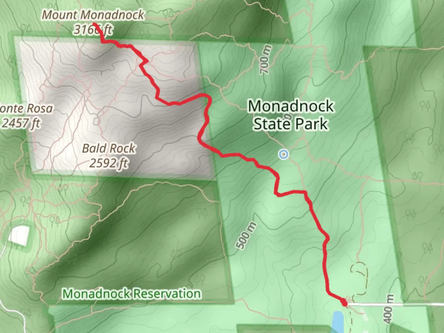 An image depicting the trail Mount Monadnock from Poole Road and its surrounding area.