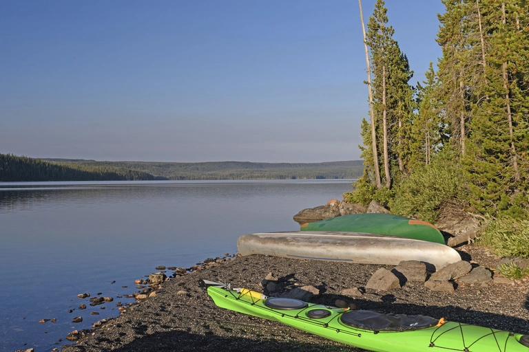 An image depicting the trail North Shore Shoshone Lake via DeLacy Creek Trail and its surrounding area.