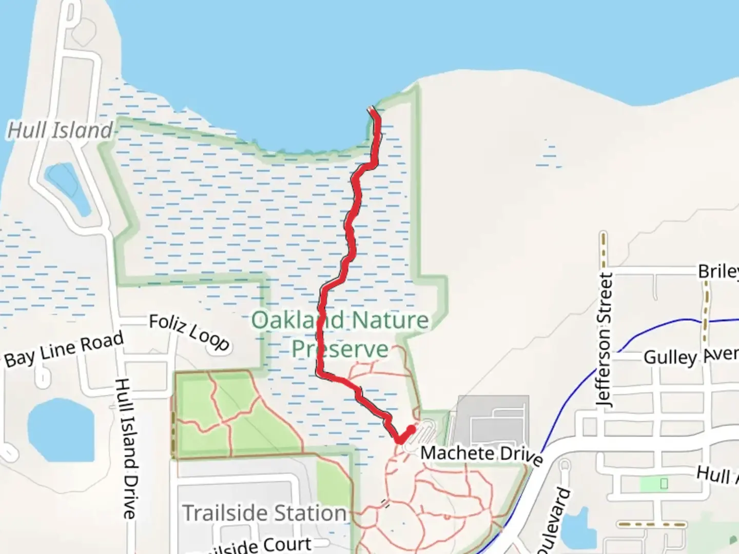 An image depicting the trail Oakland Nature Preserve and its surrounding area.