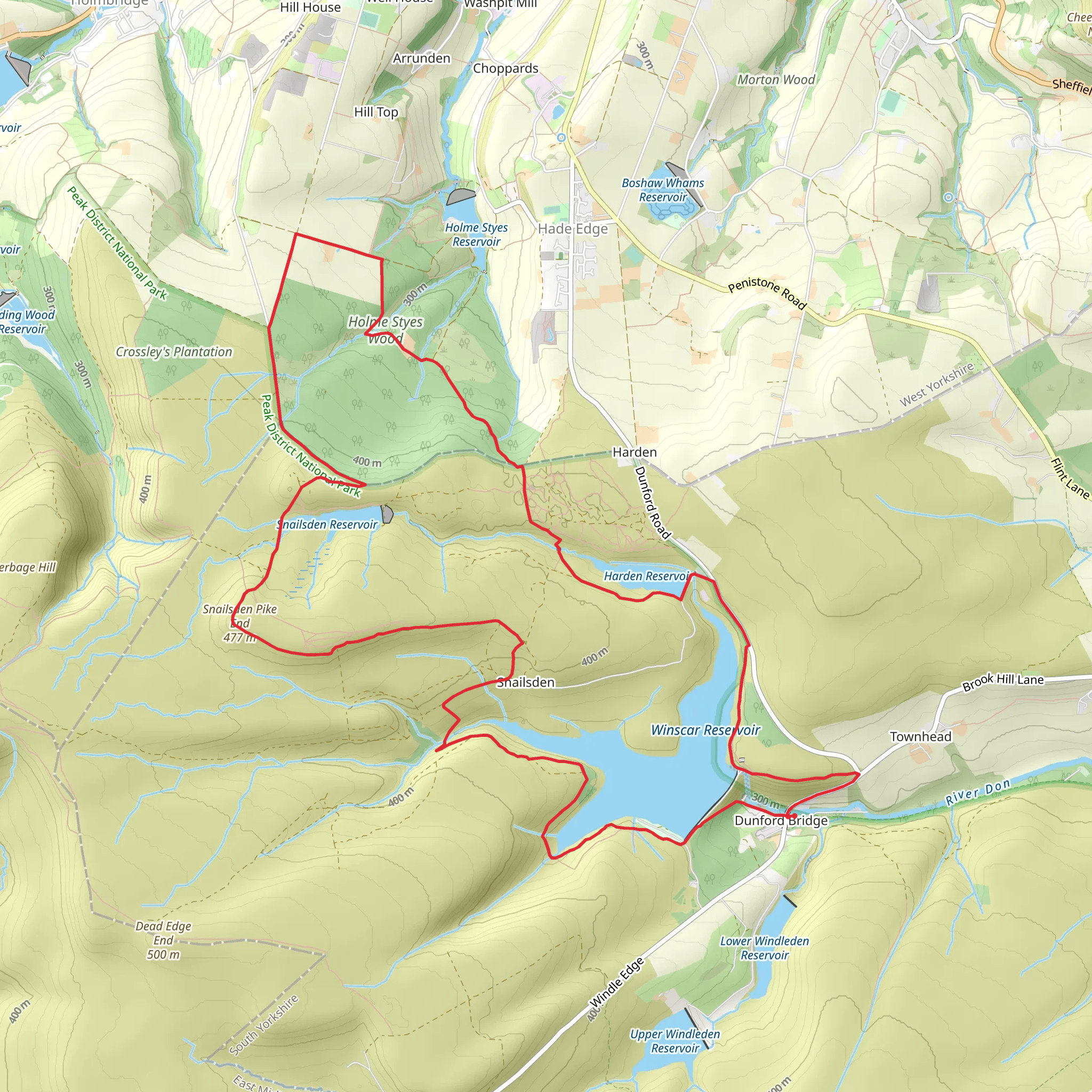 Winscar Reservoir circuit from Dunford Bridge mobile static map