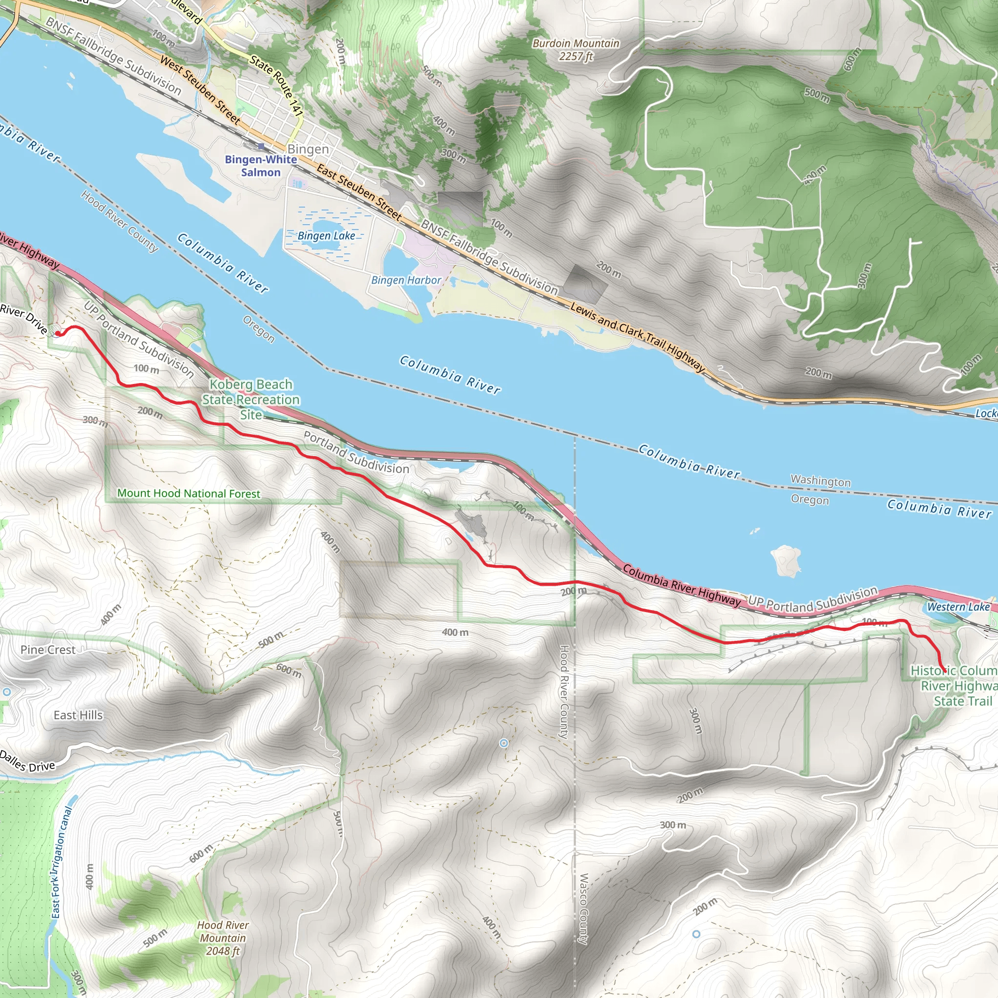 Historic Columbia River Highway State Trail Out and Back mobile static map