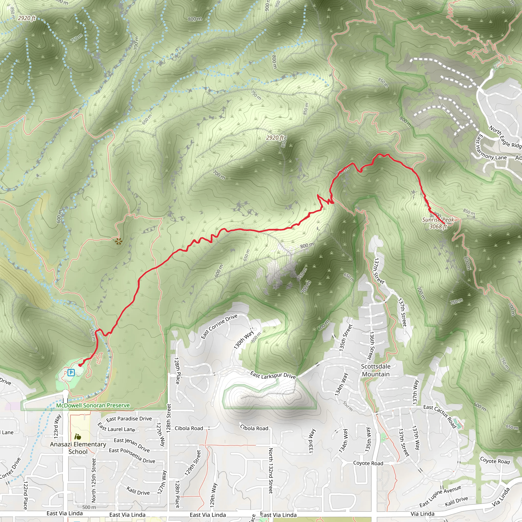 Sunrise Peak Trail Out and Back mobile static map