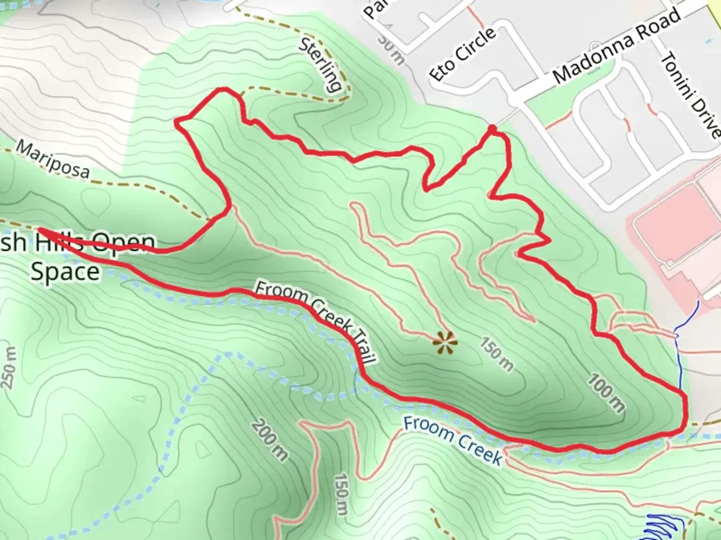 An image depicting the trail Mariposa, Canyon View and Froom Creek Loop Trail and its surrounding area.