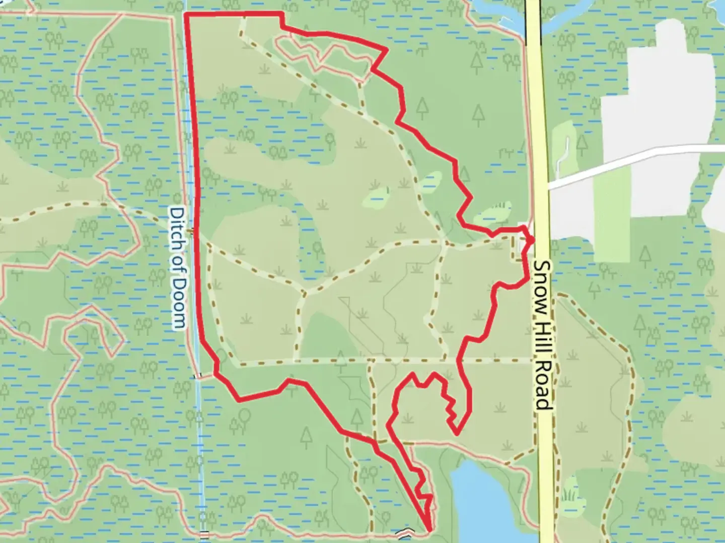 An image depicting the trail Yahoo and E Ditch of Doom Loop and its surrounding area.