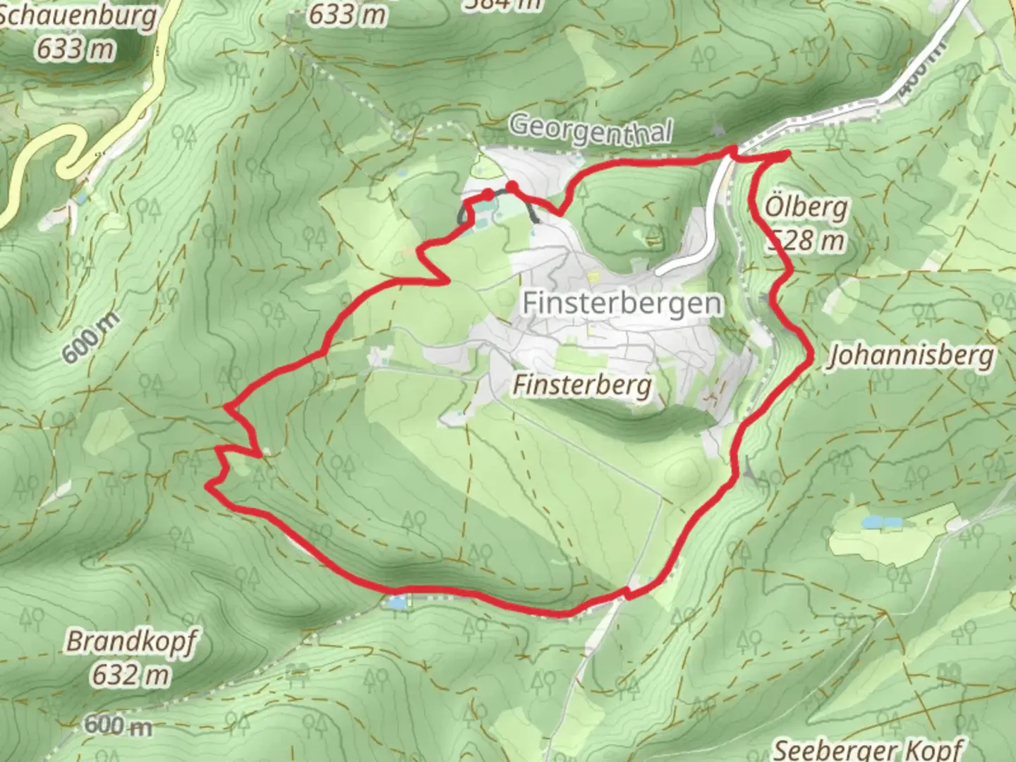 An image depicting the trail Grosser - Finsterbergen and its surrounding area.