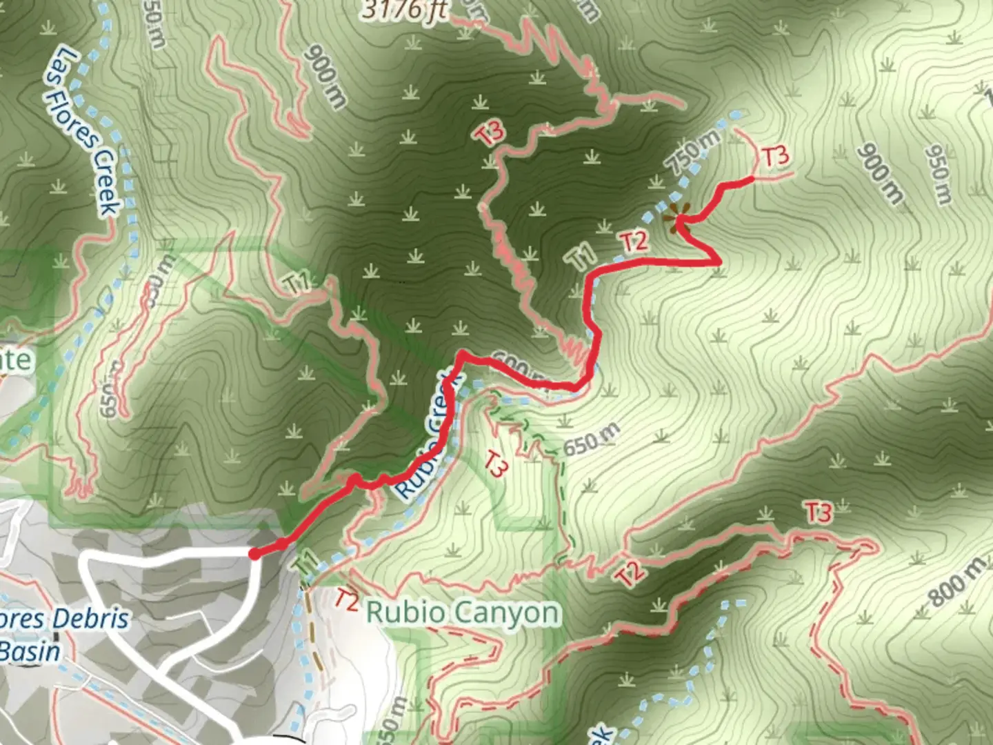 An image depicting the trail Rubio Canyon Trail and its surrounding area.
