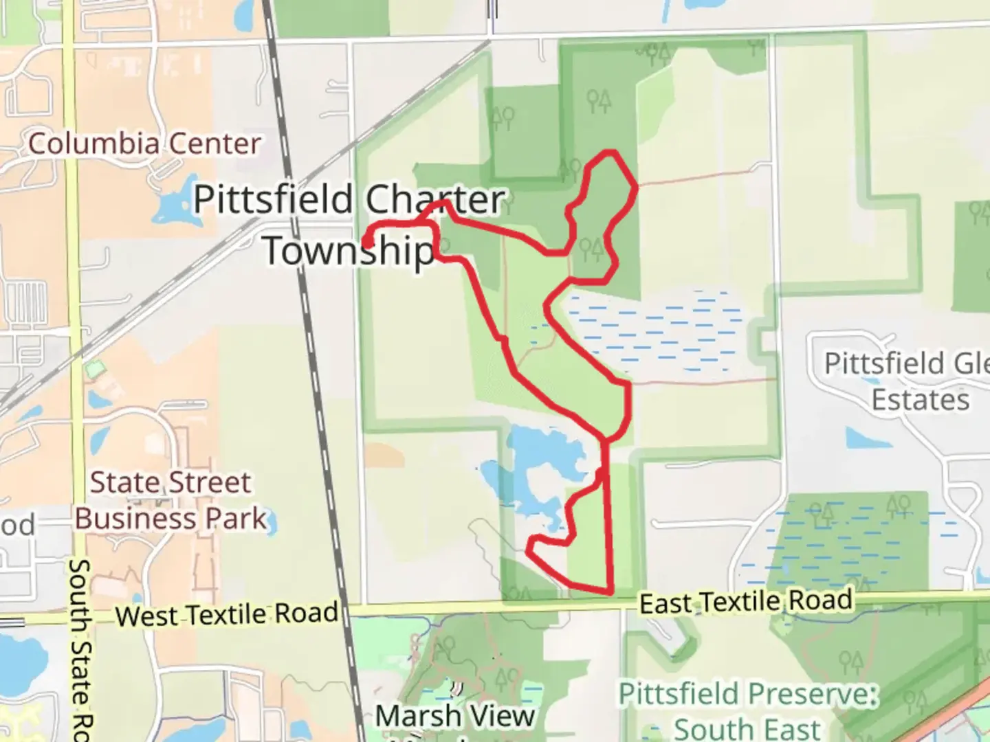 An image depicting the trail Pittsfield Loop and its surrounding area.