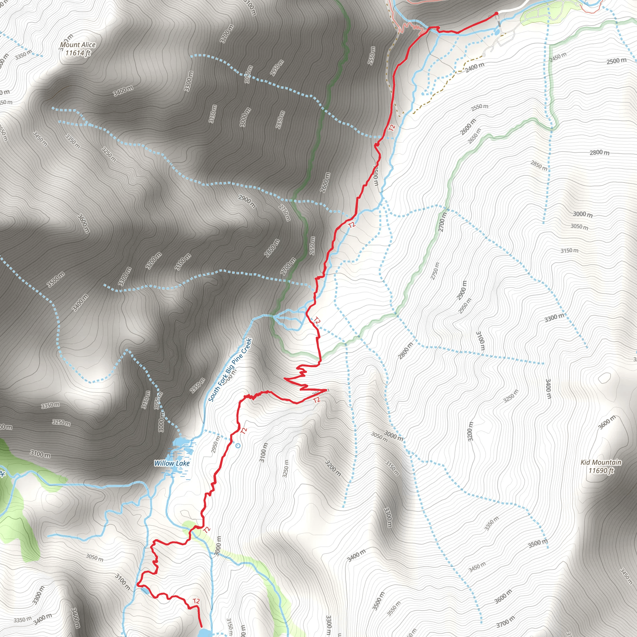 Brainerd Lake via South Fork Big Pine Creek Trail mobile static map