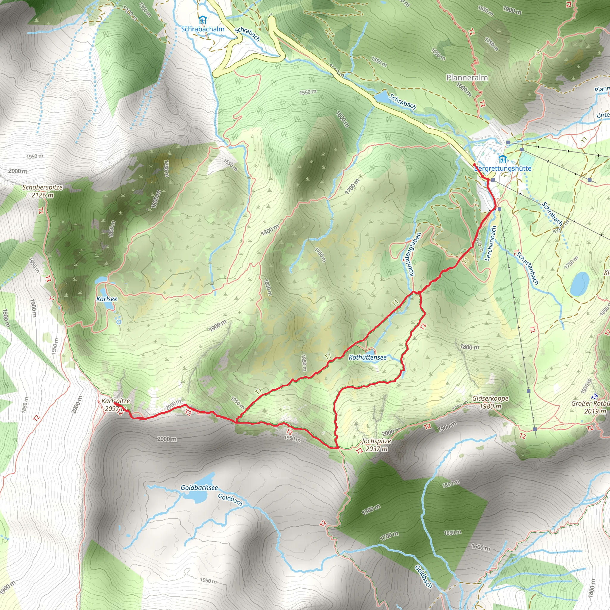 Karlspitz Peak via Kothütten Lake mobile static map