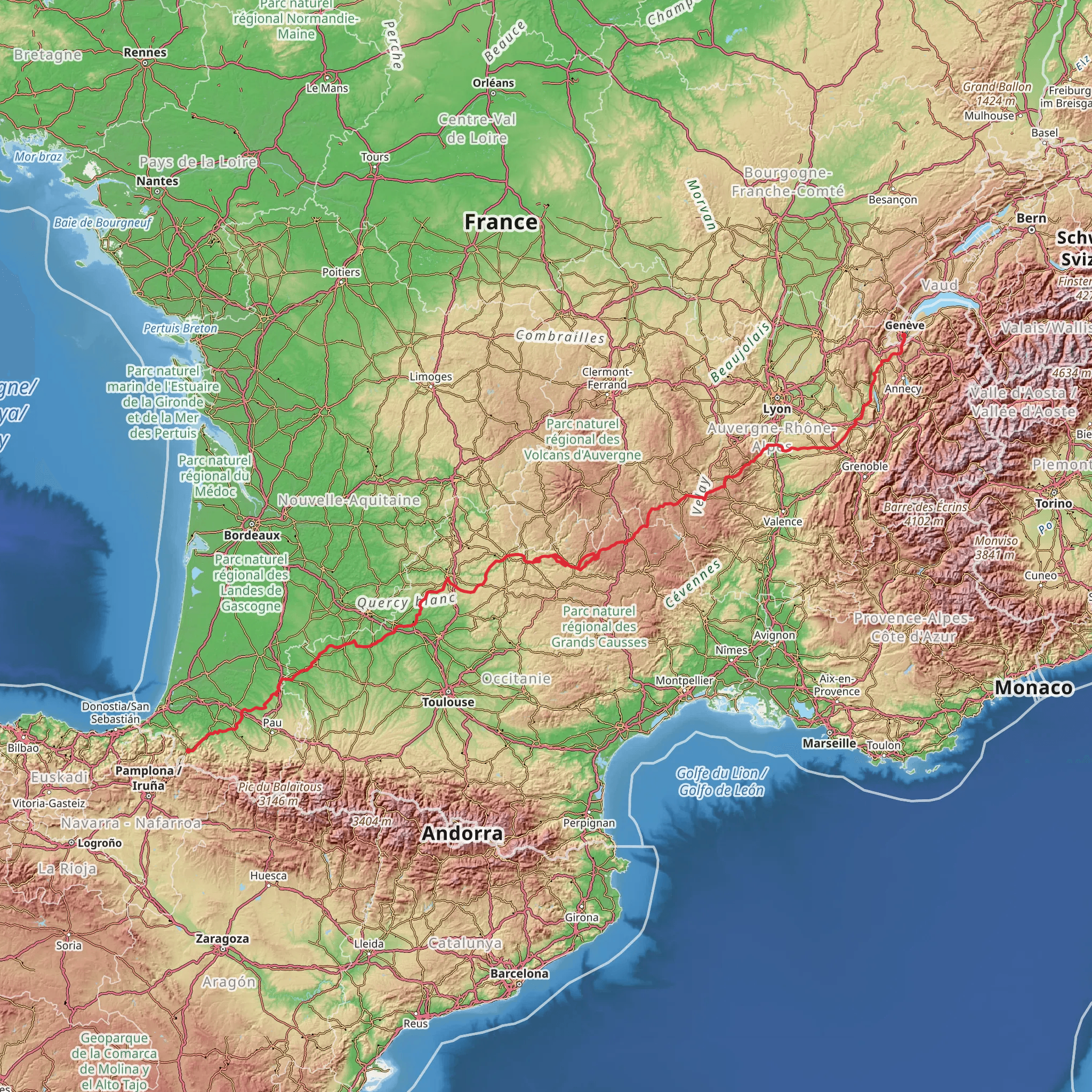 Camino Geneva-Saint Jean Pied du Port mobile static map