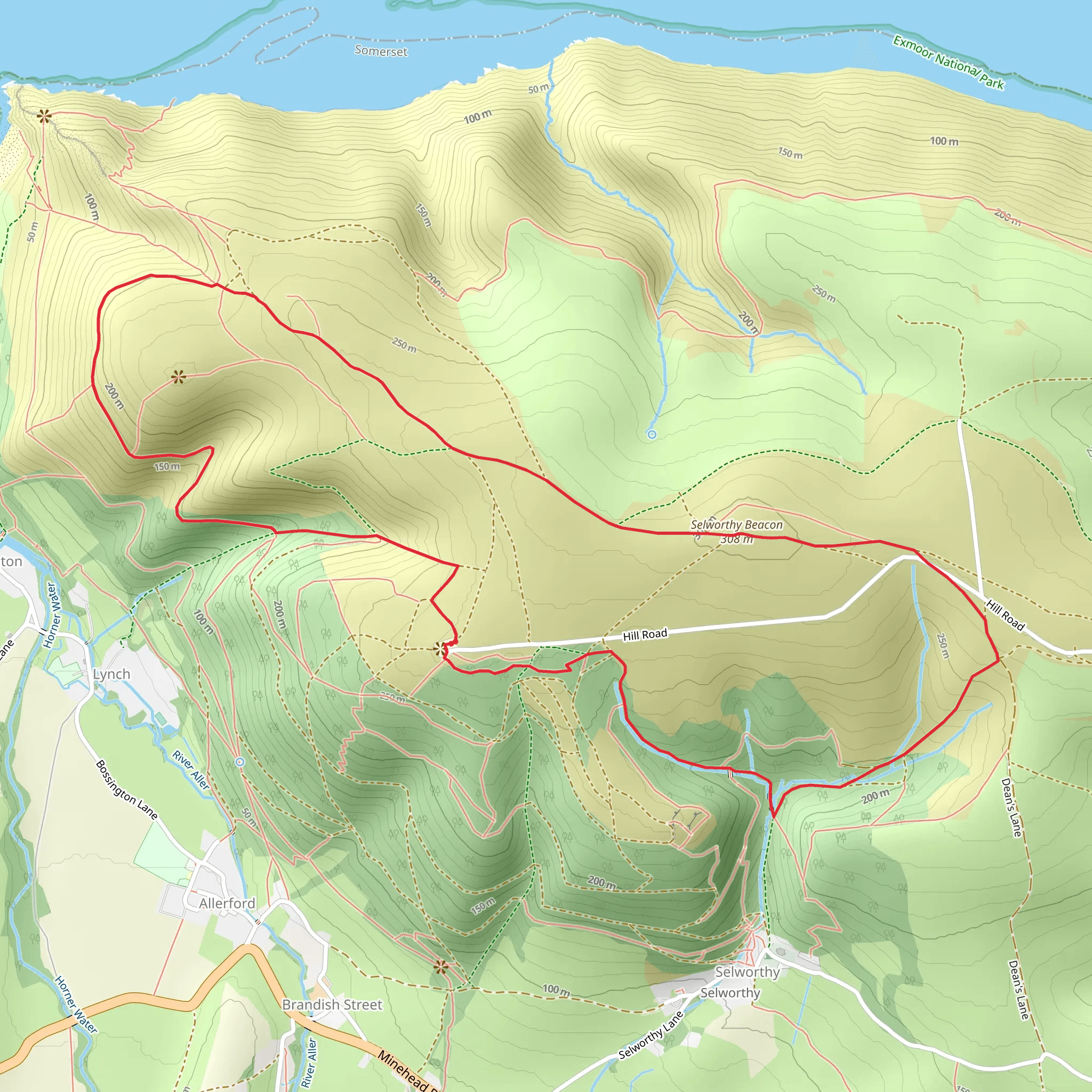 Selworthy Beacon and Bossington Hill Loop mobile static map