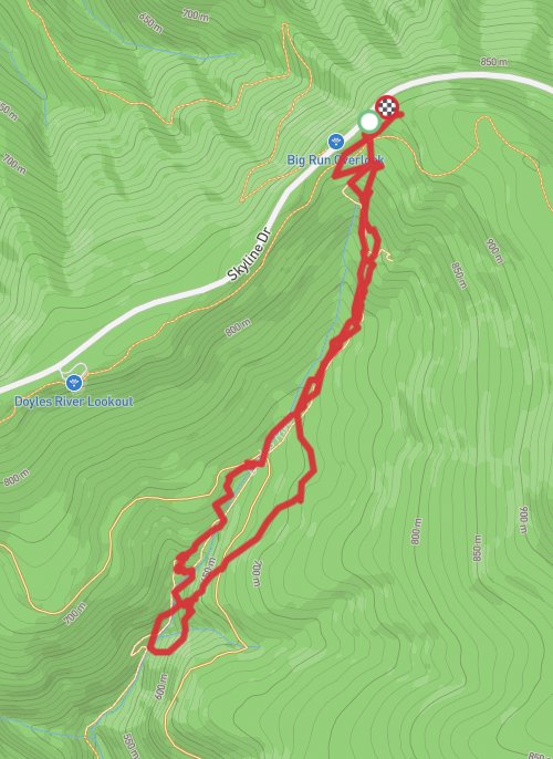 A map preview of the recording Hike on Doyles River Falls Trail.