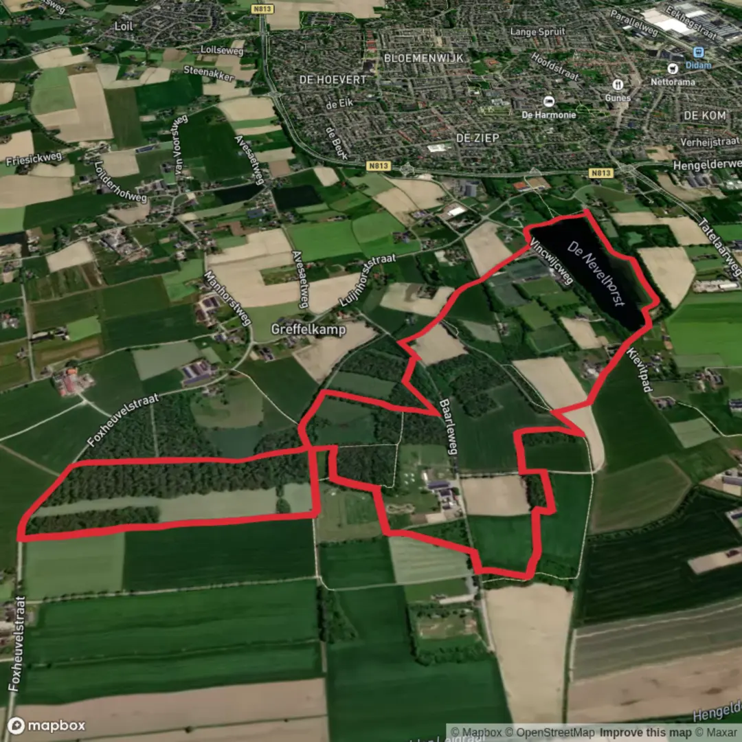 An image depicting the trail De Nevelhorst and De Lightenberg Loop and its surrounding area.