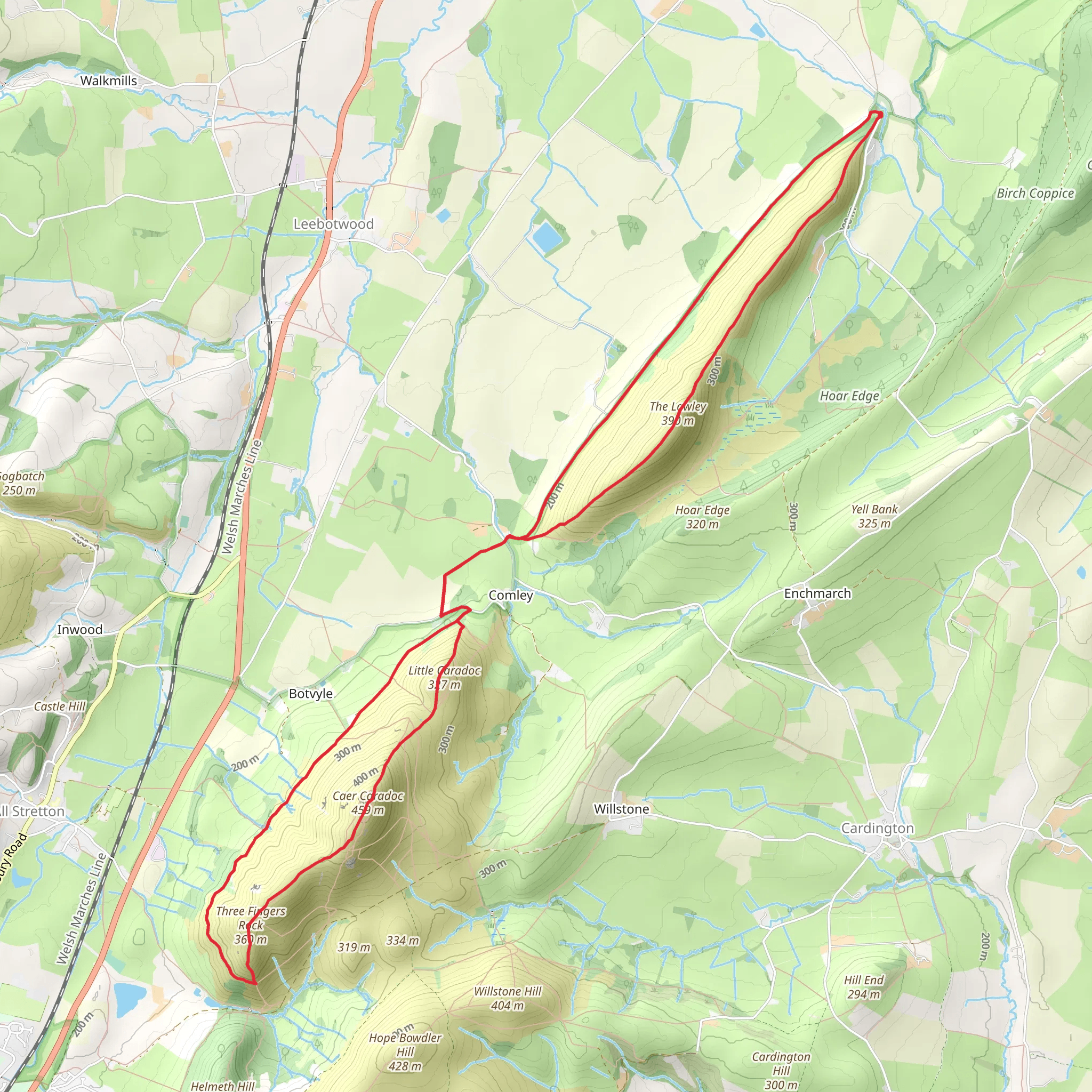 The Lawley, Little Caradoc and Three Fingers Rock Loop mobile static map