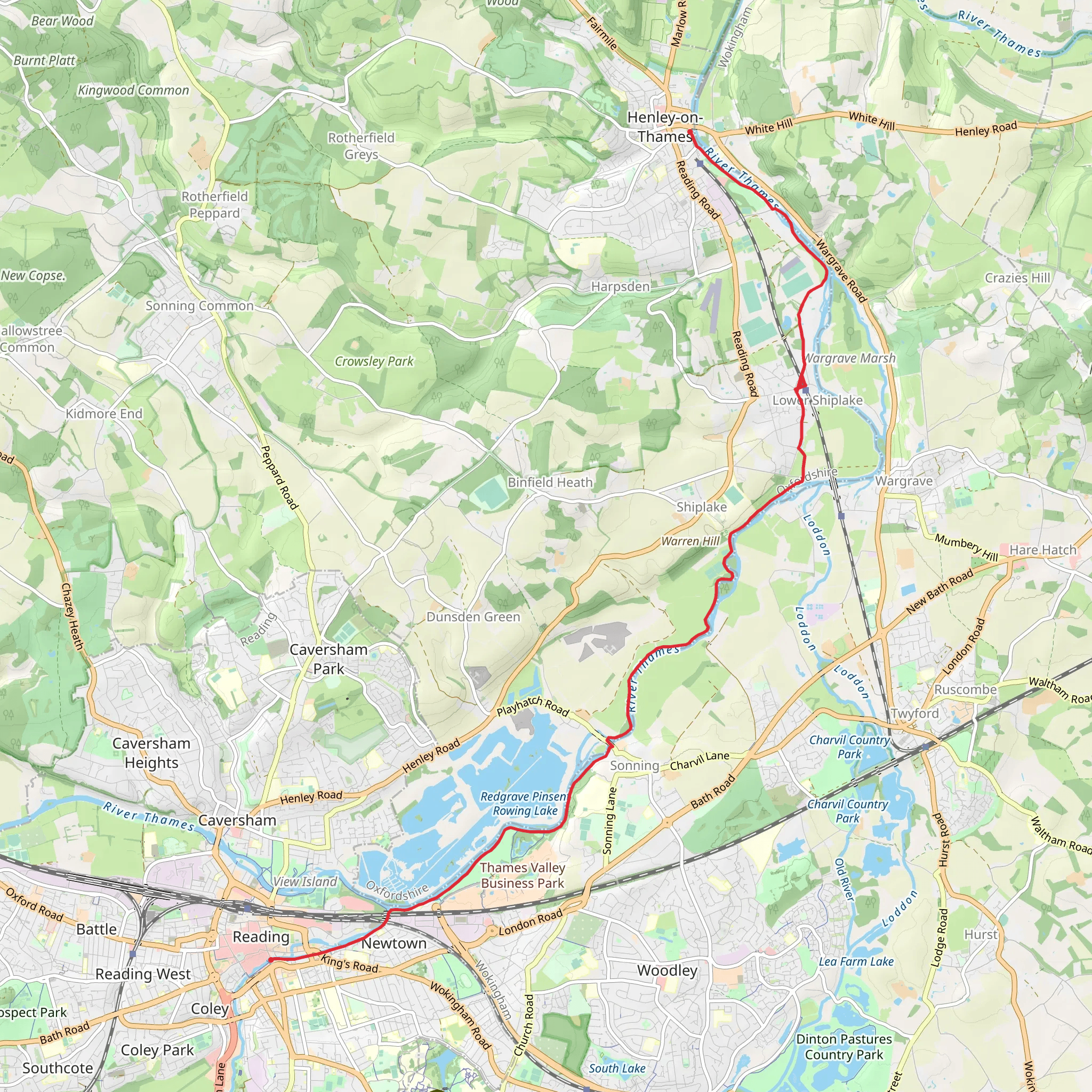 Henley on Thames to Reading Walk mobile static map