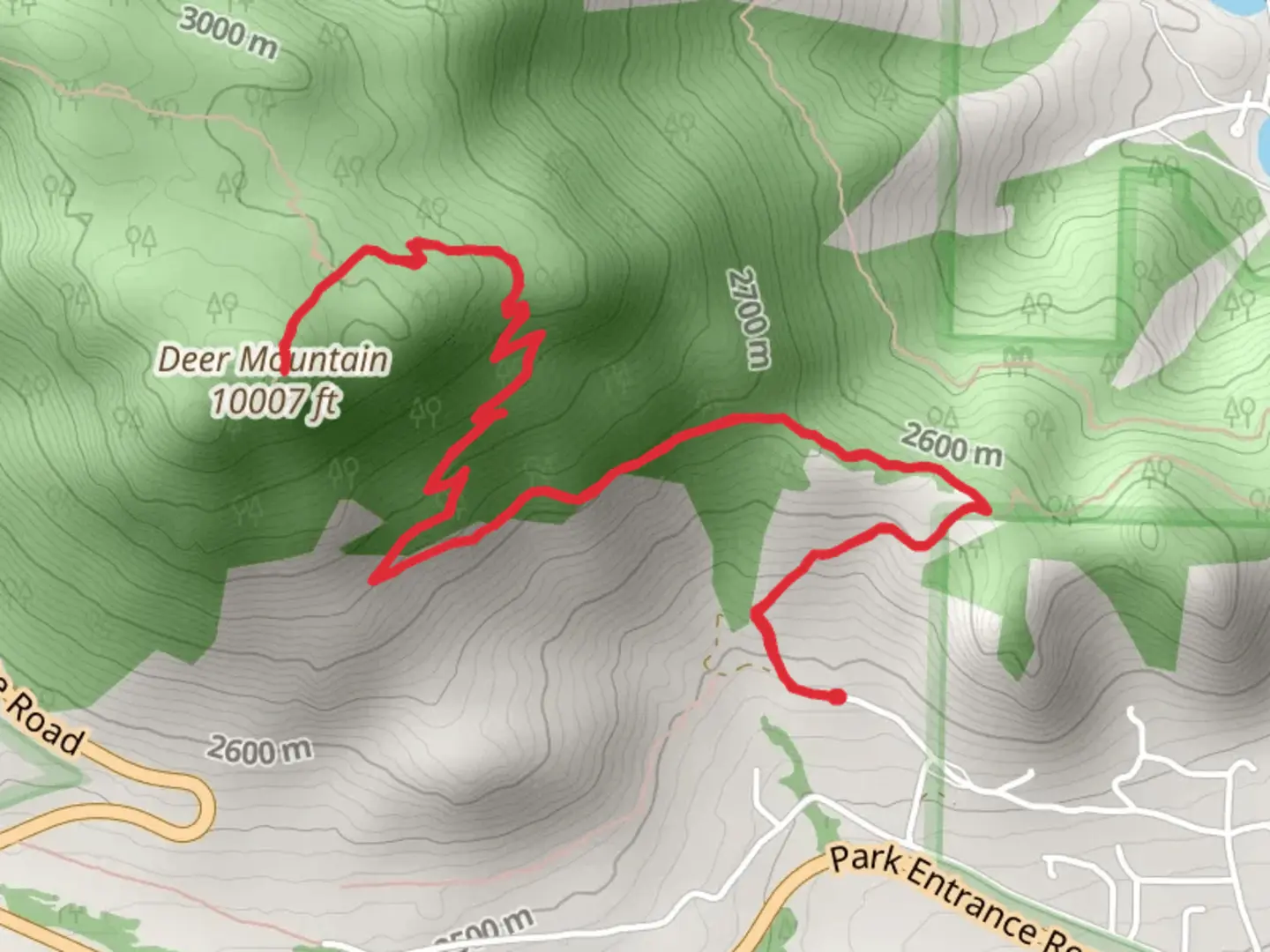 An image depicting the trail Deer Mountain Trail - Upper High Drive and its surrounding area.