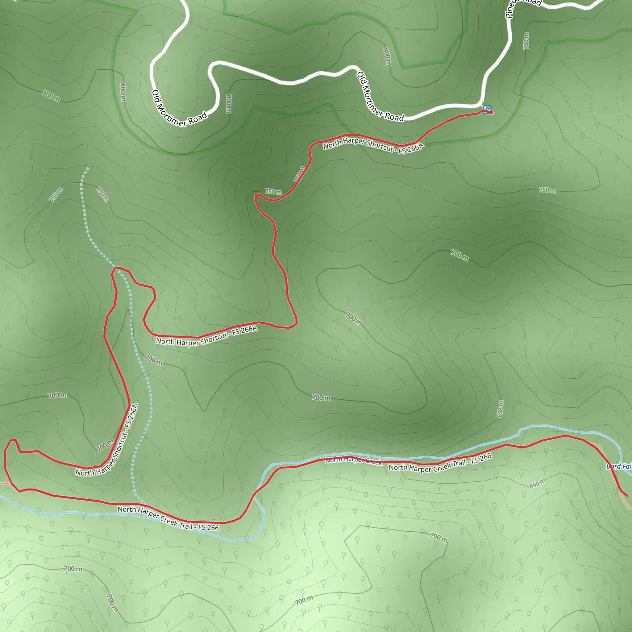 North Harper Shortcut and North Harper Creek Trail mobile static map