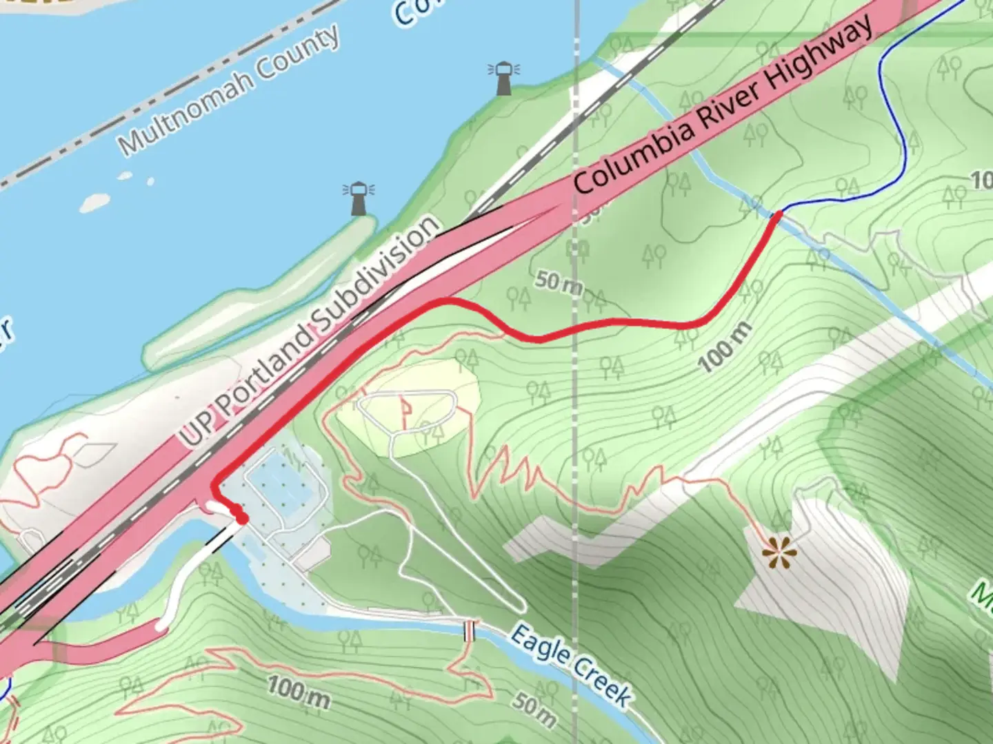 An image depicting the trail Historic Columbia River Highway State Short Trail and its surrounding area.