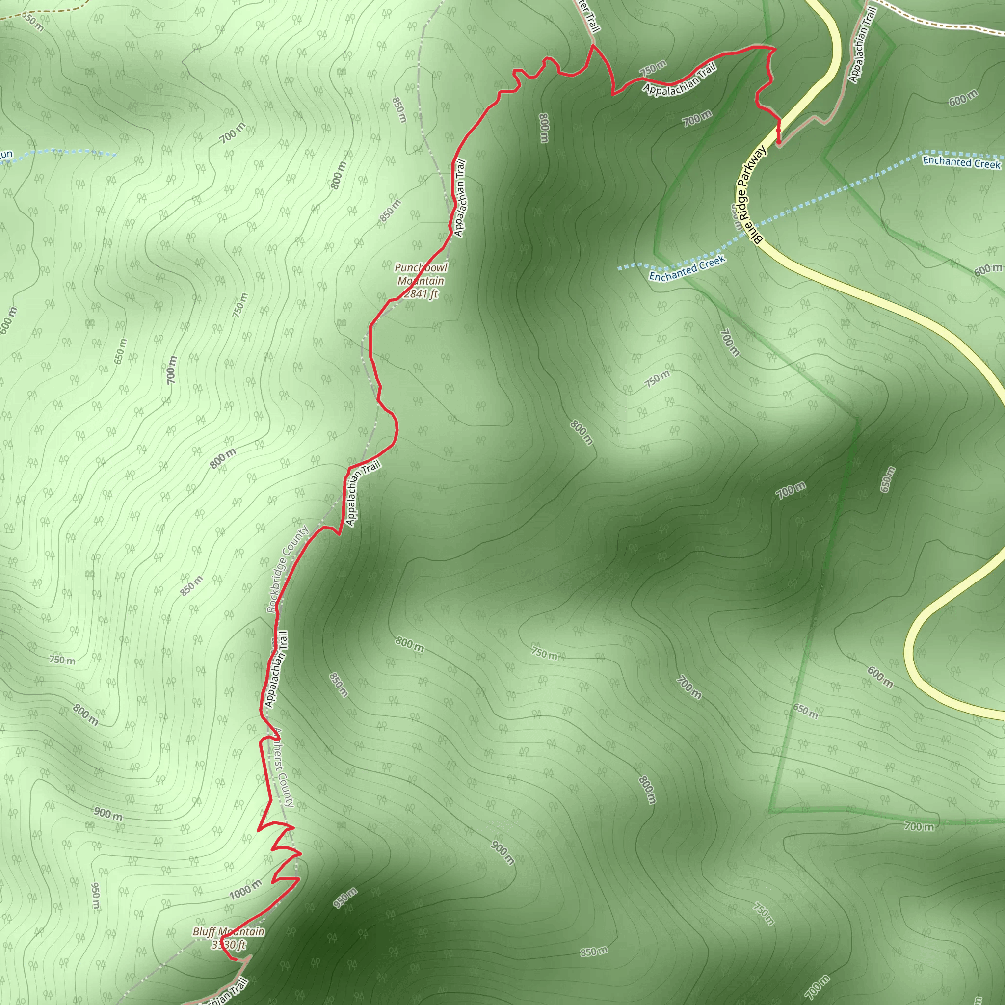 Punchbowl Mountain and Bluff Mountain via Appalachian Trail mobile static map
