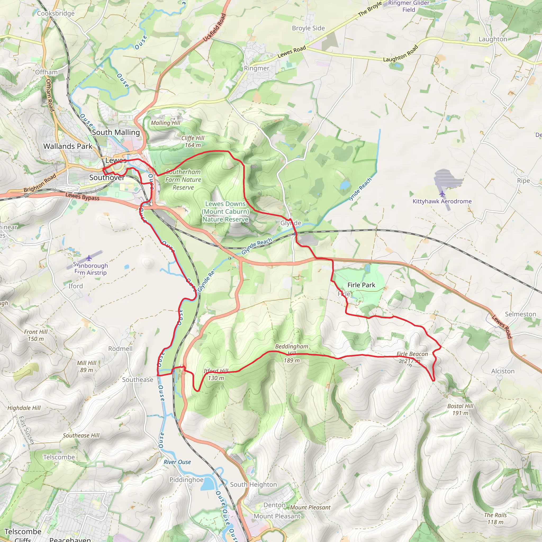 Lewes, Southease and Firle Loop mobile static map