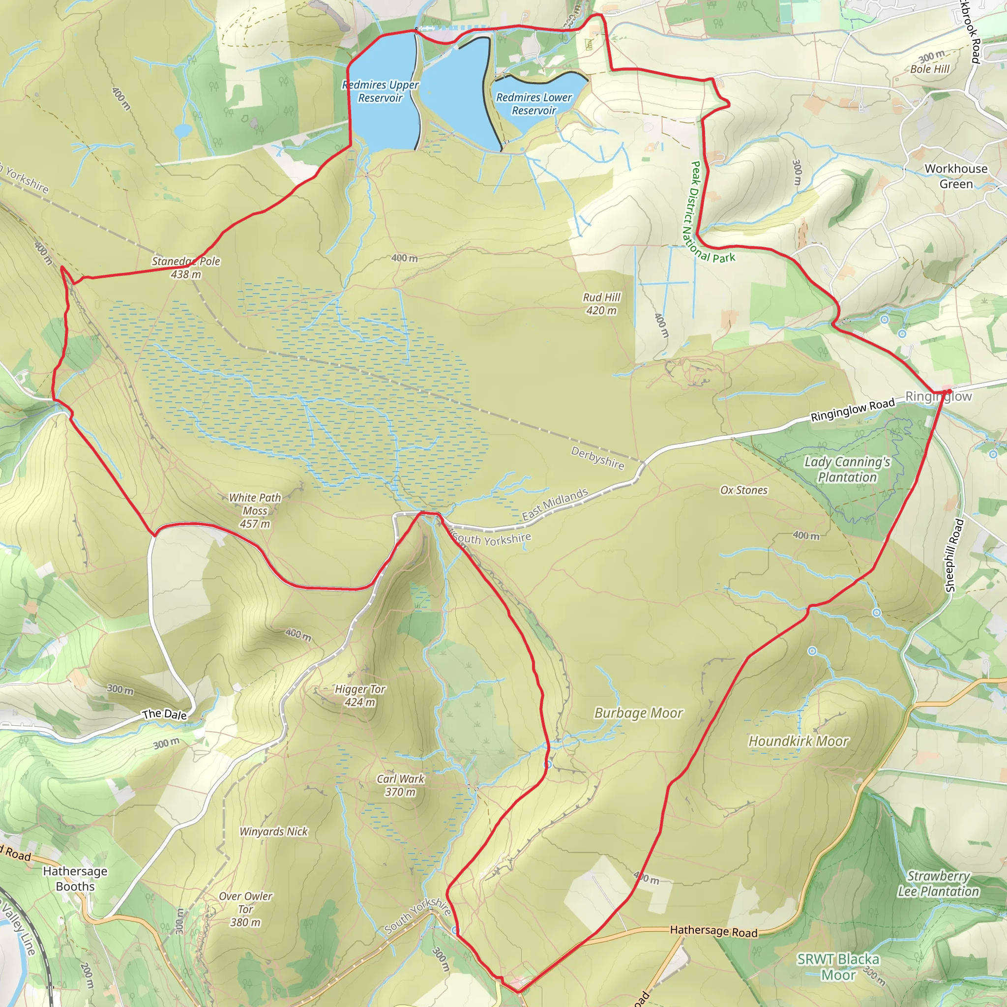 Ringinglow Western Loop via Redmires Reservoirs mobile static map