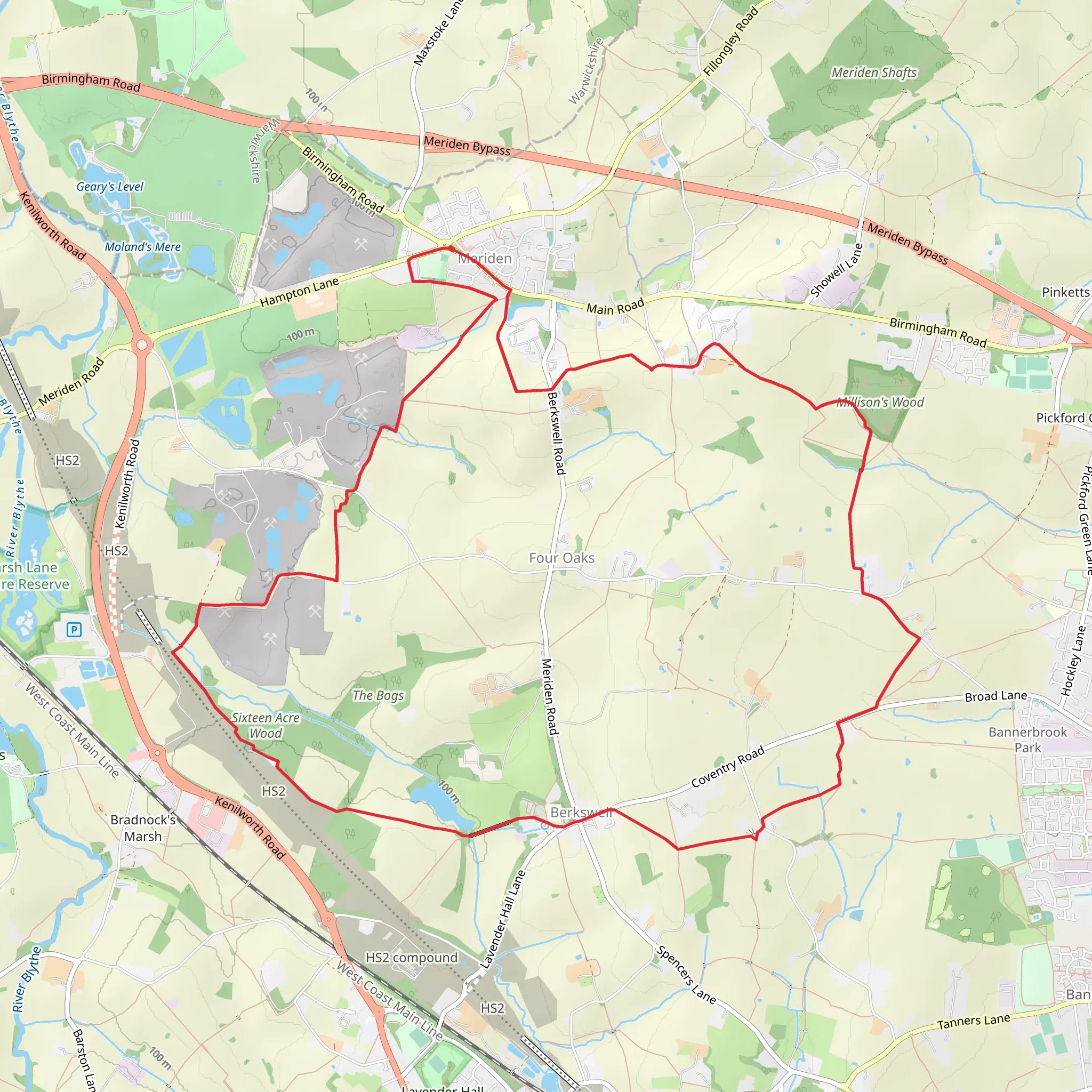 Meriden to Berkswell Loop mobile static map