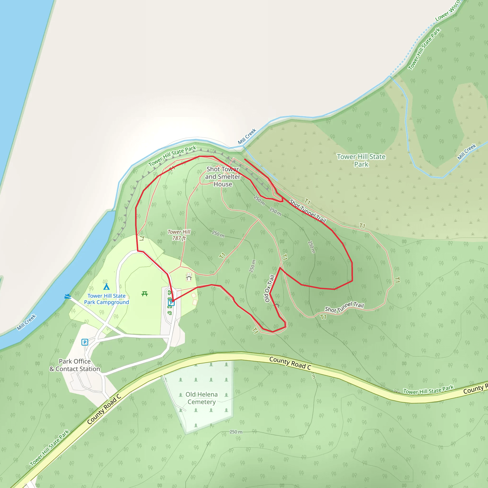Shot Tower and Shot Tunnel via Old Ox Loop Trail mobile static map