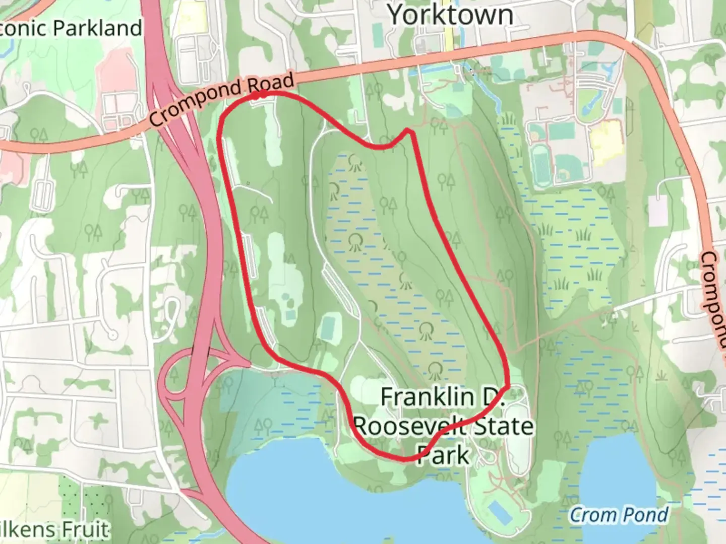 An image depicting the trail Franklin Delano Roosevelt Park Loop Trail and its surrounding area.