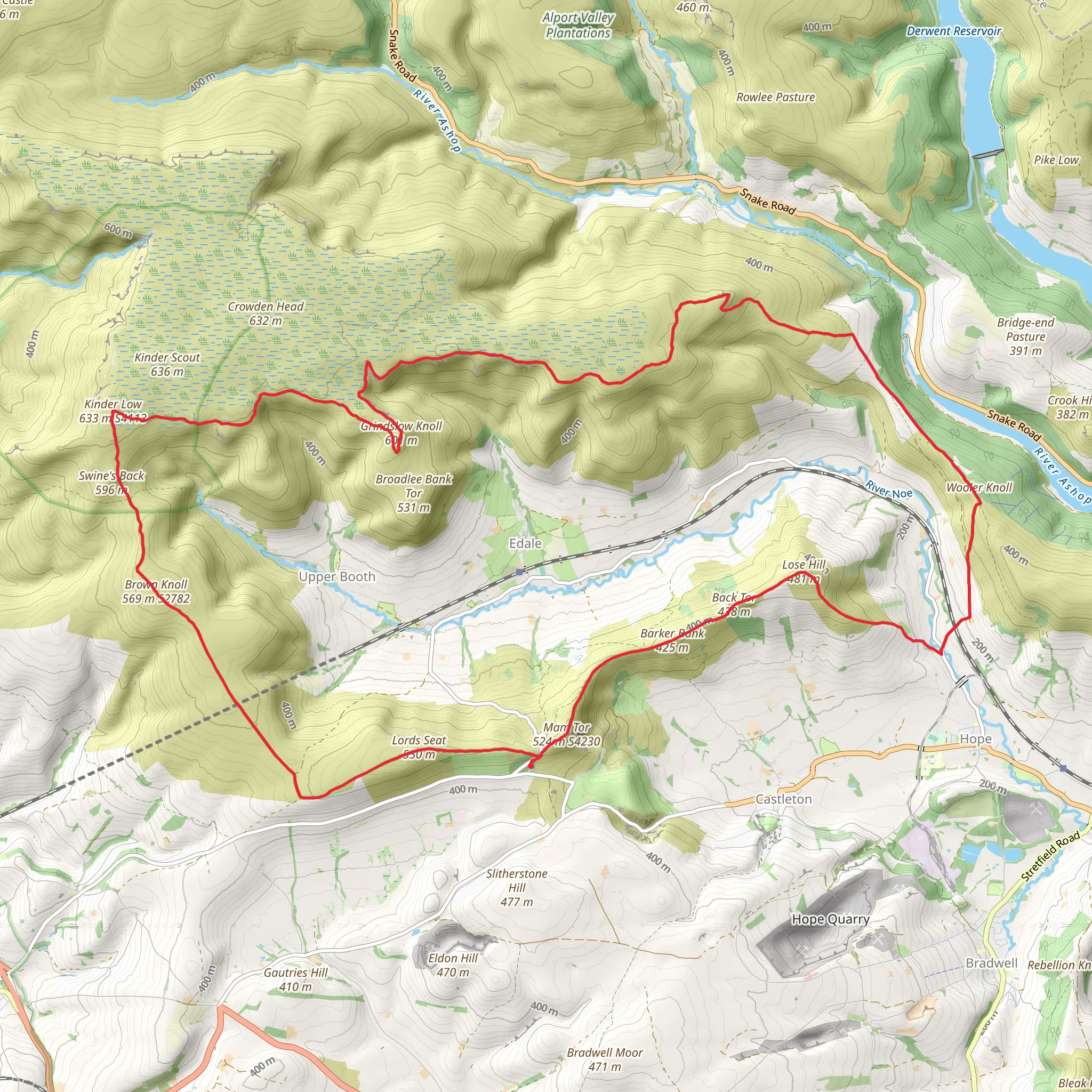 Mam Tor, Back Tor, Grindslow Knoll Loop mobile static map