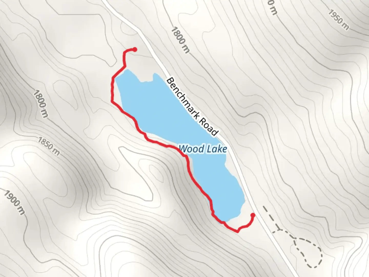 An image depicting the trail Wood Lake Hiker Trail and its surrounding area.