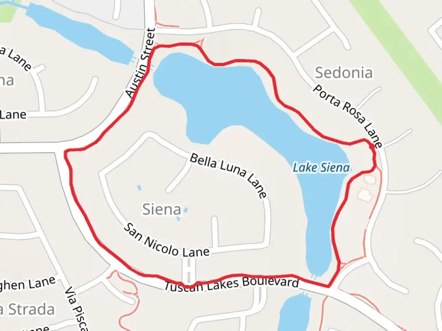 An image depicting the trail Lake Siena Loop and its surrounding area.
