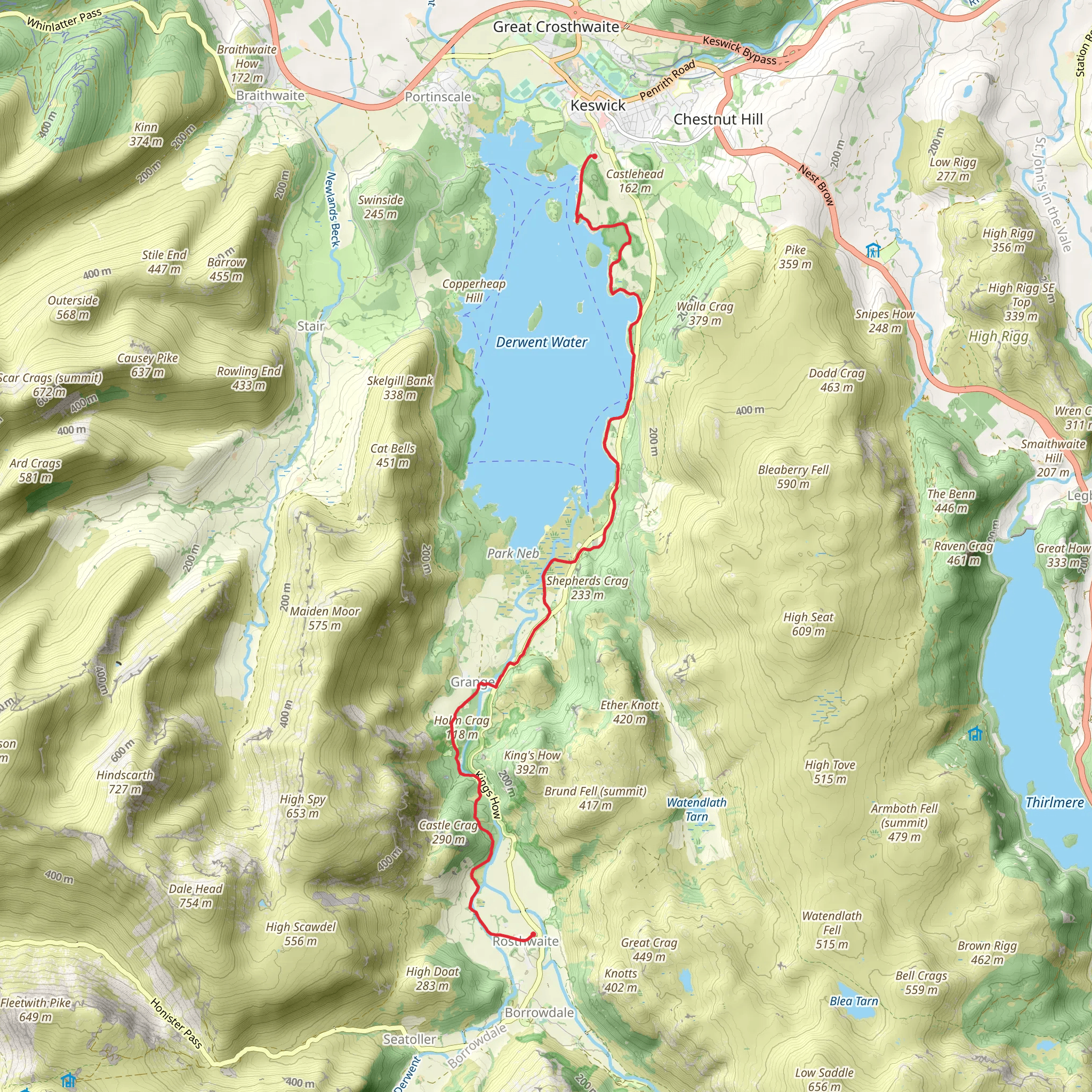 Derwentwater to Rosthwaite Walk mobile static map