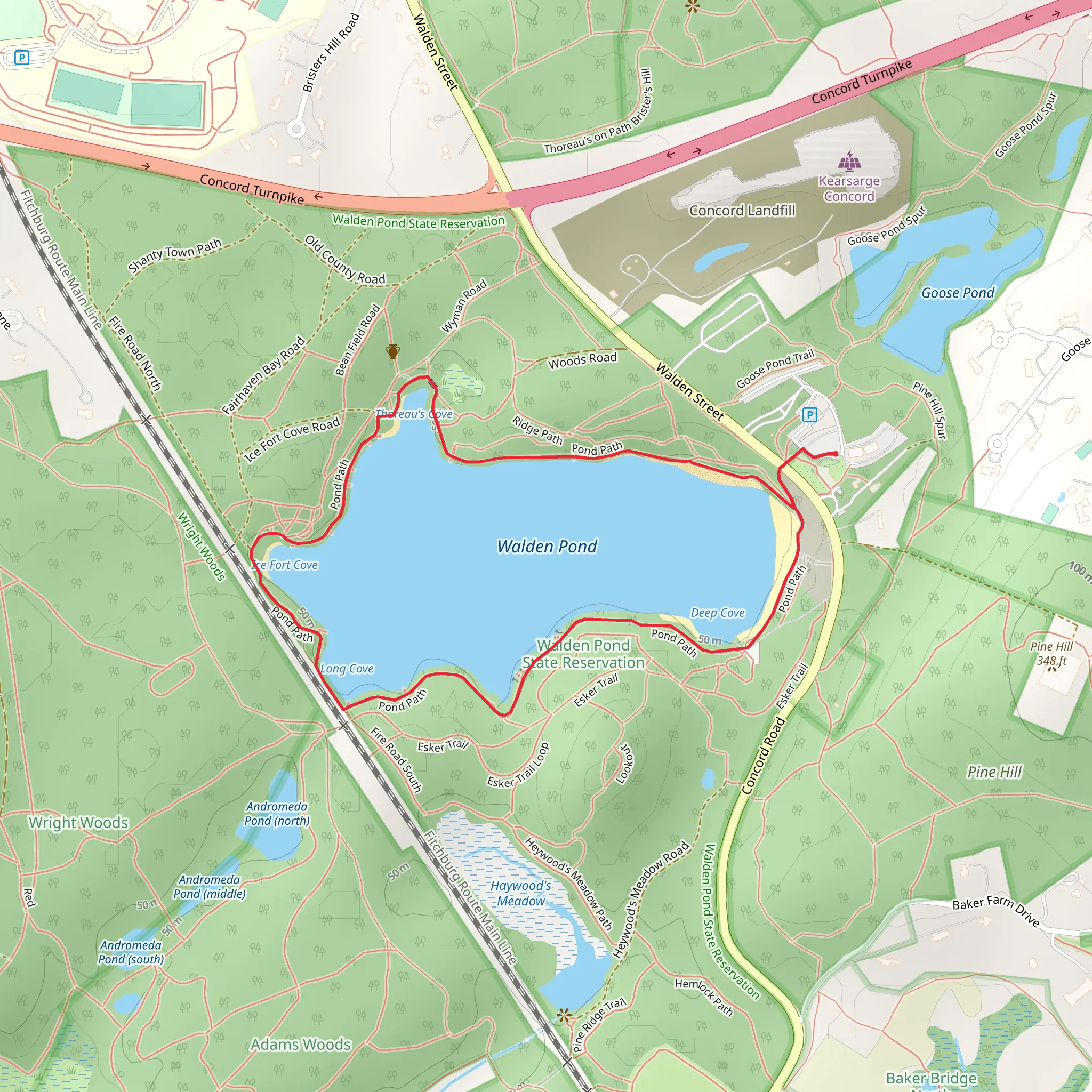 Walden Pond Loop mobile static map