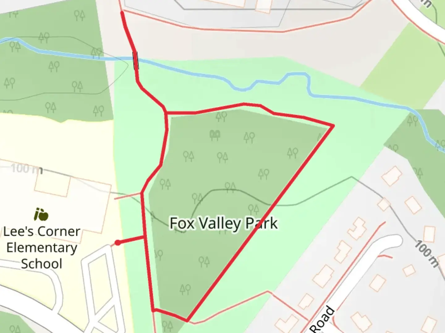 An image depicting the trail Fox Valley Park Loop and its surrounding area.