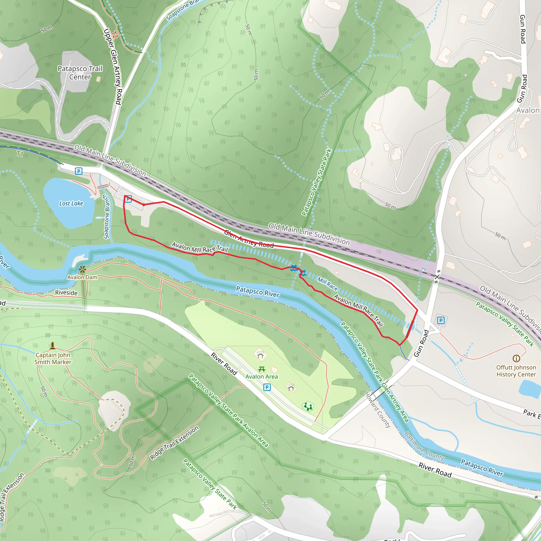 Avalon Mill Race Loop Trail mobile static map