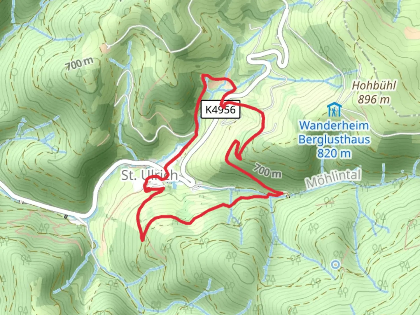 An image depicting the trail Lebensweg St Ulrich Loop and its surrounding area.