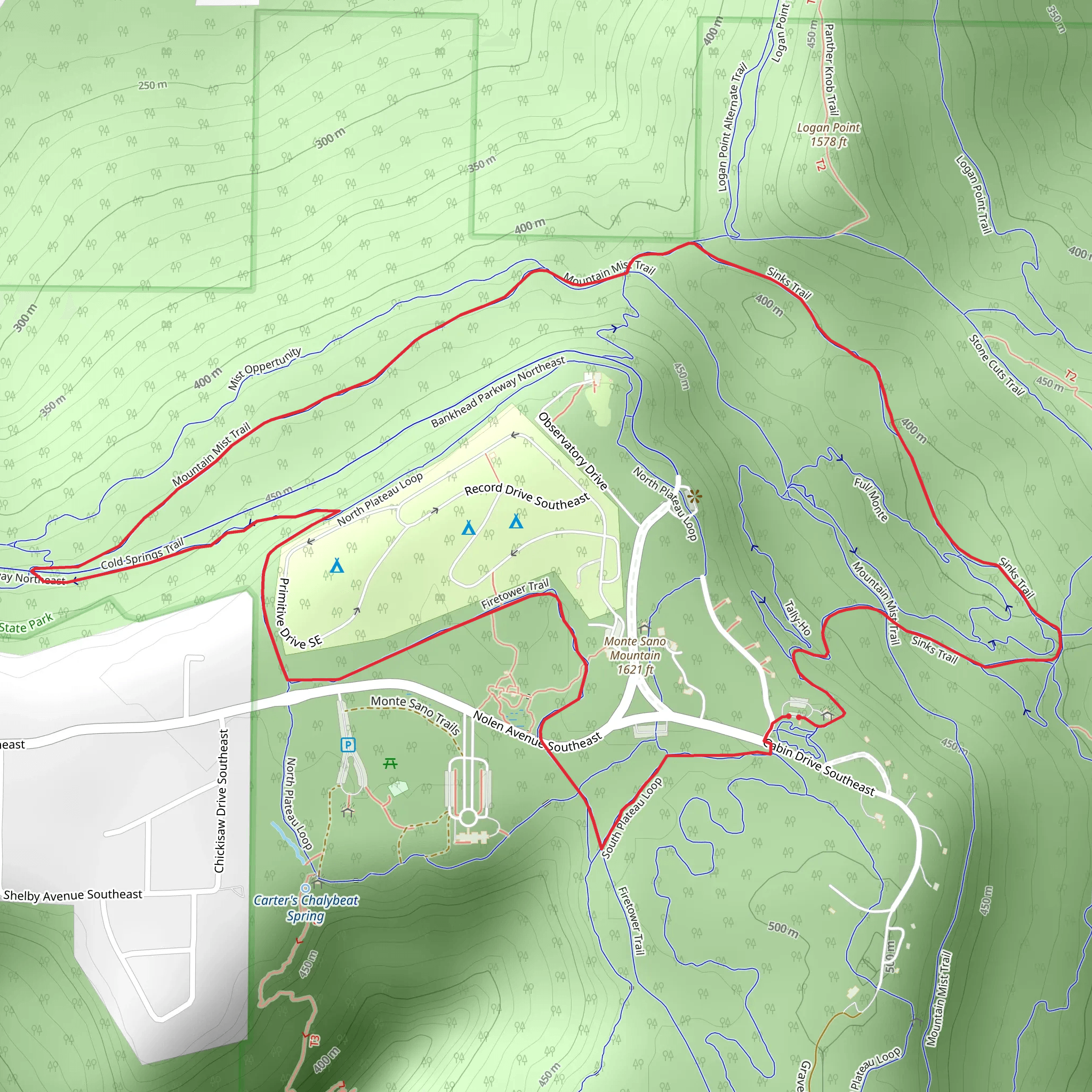 Sinks, Mountain Mist and Firetower Loop Trail mobile static map
