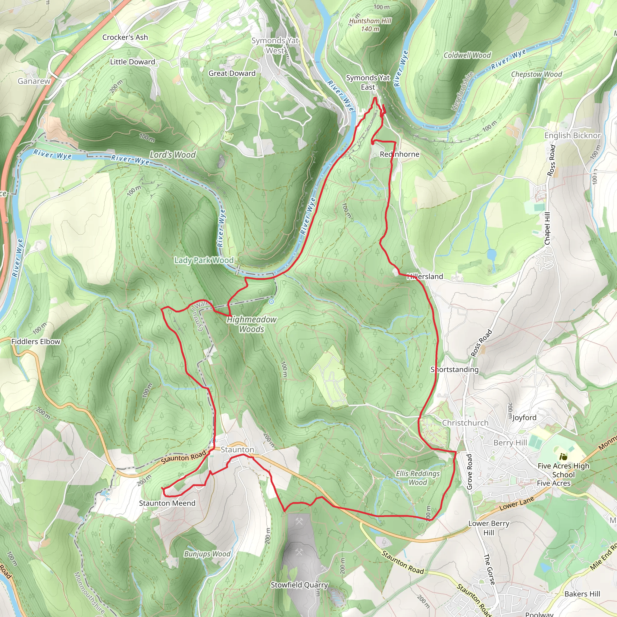 Symonds Yat Rock, River Wye, Buck Stone Loop via Highmeadow Woods mobile static map
