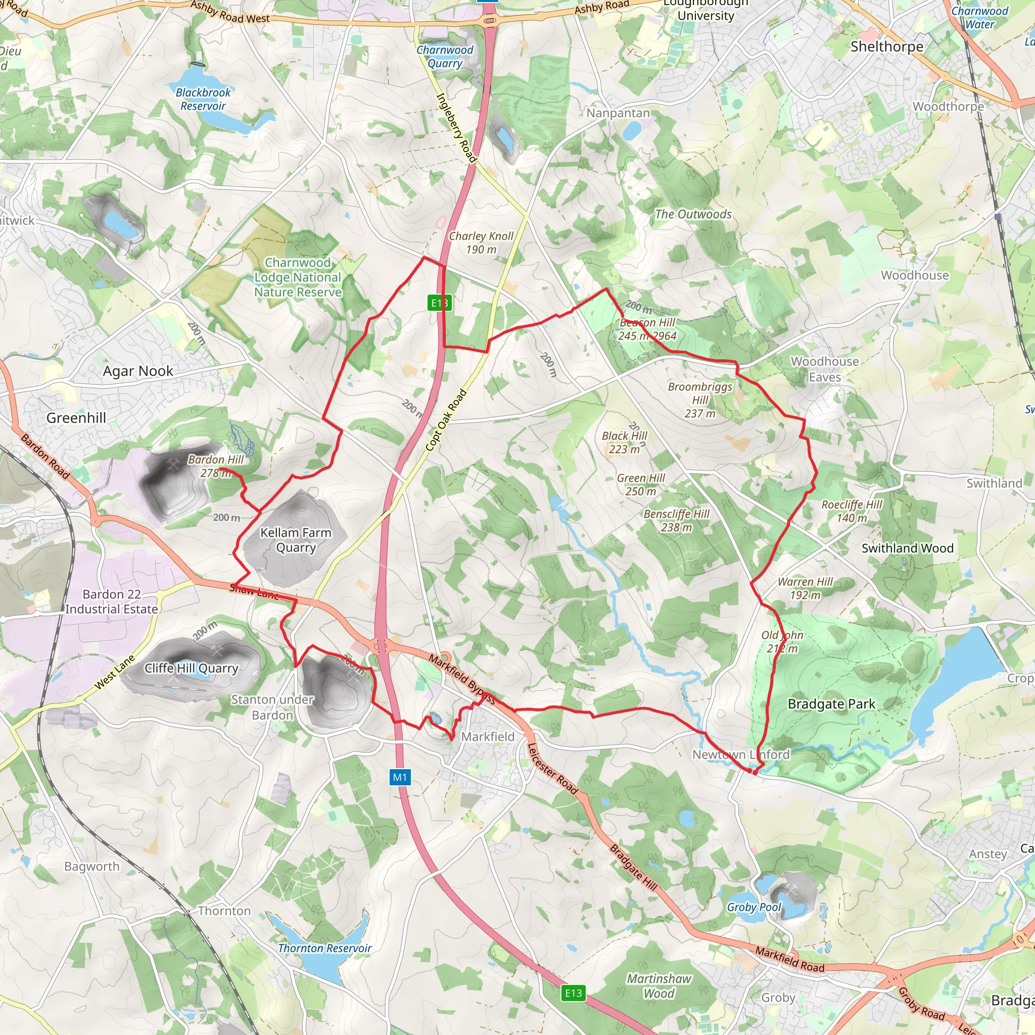 Charnwood Peaks Walk mobile static map