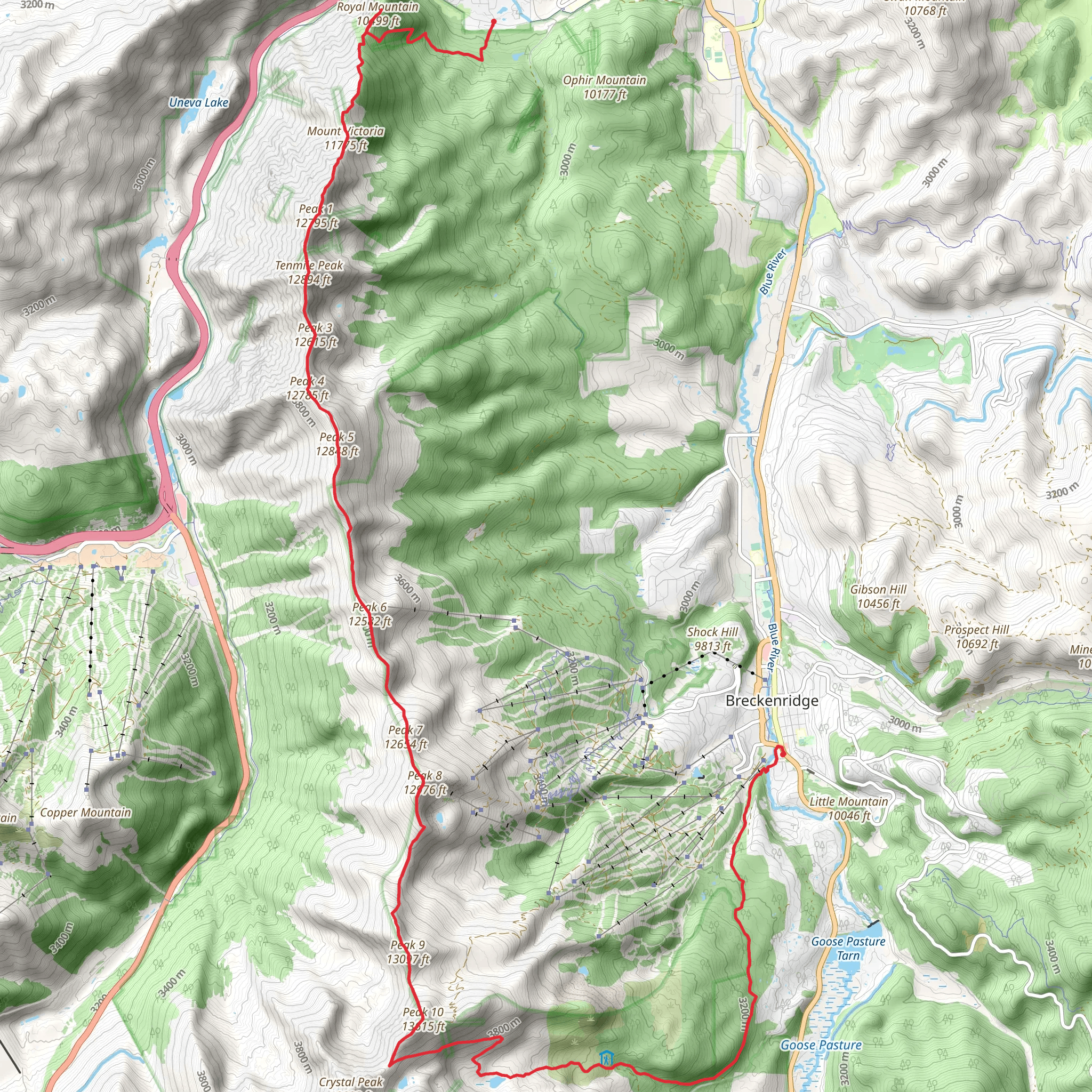 Mount Royal and Victoria, Tenmile Peak and Peak 1 to 10 mobile static map