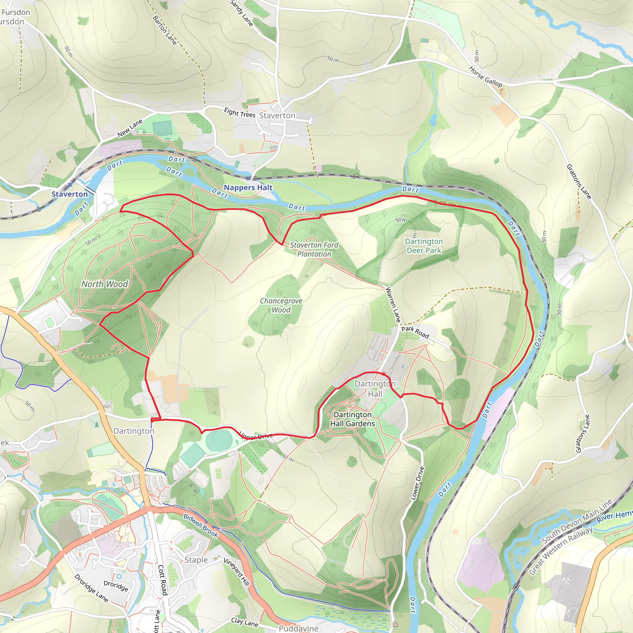 Dartington Circular Walk mobile static map